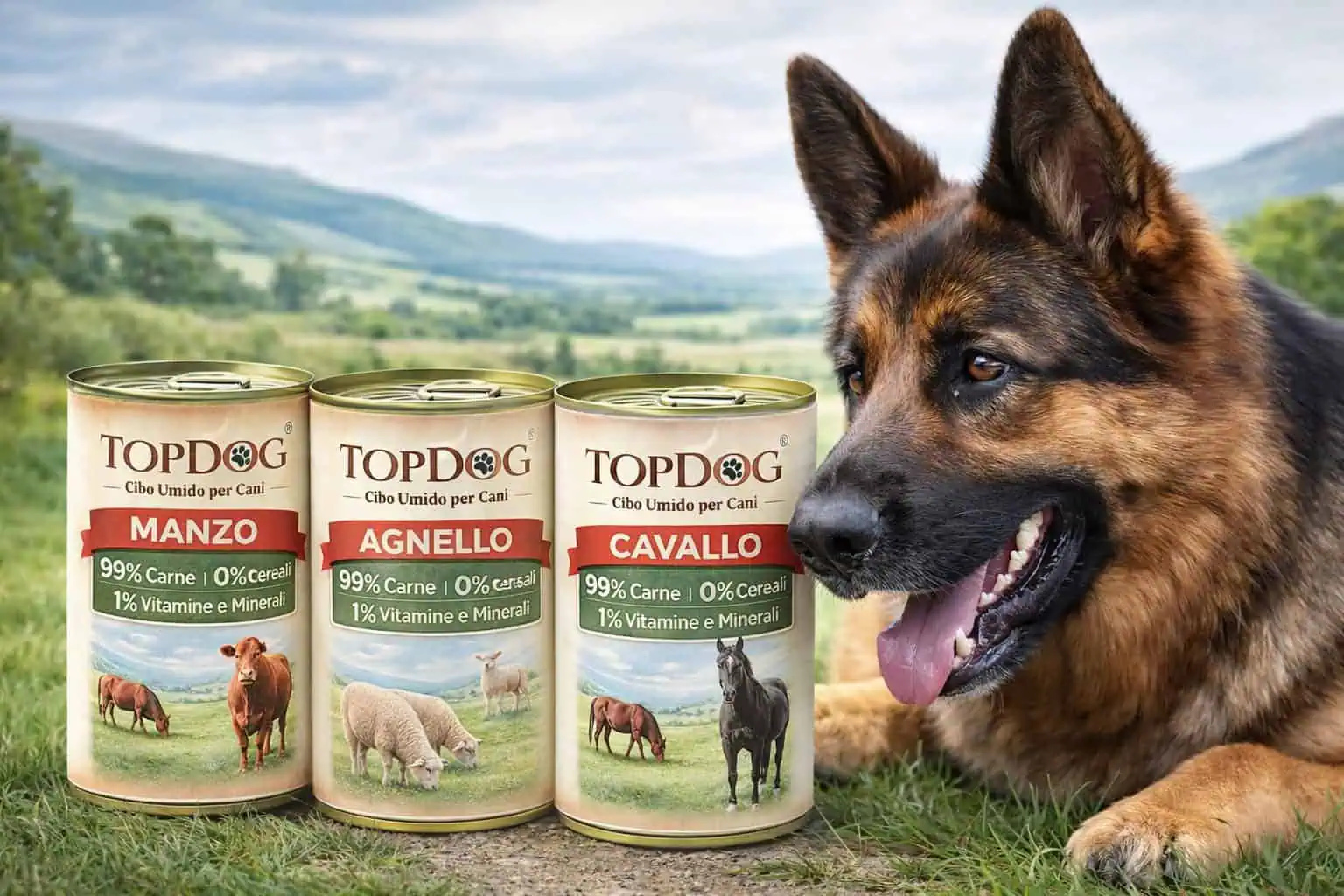 cibo umido monoproteico per cani 100% carne